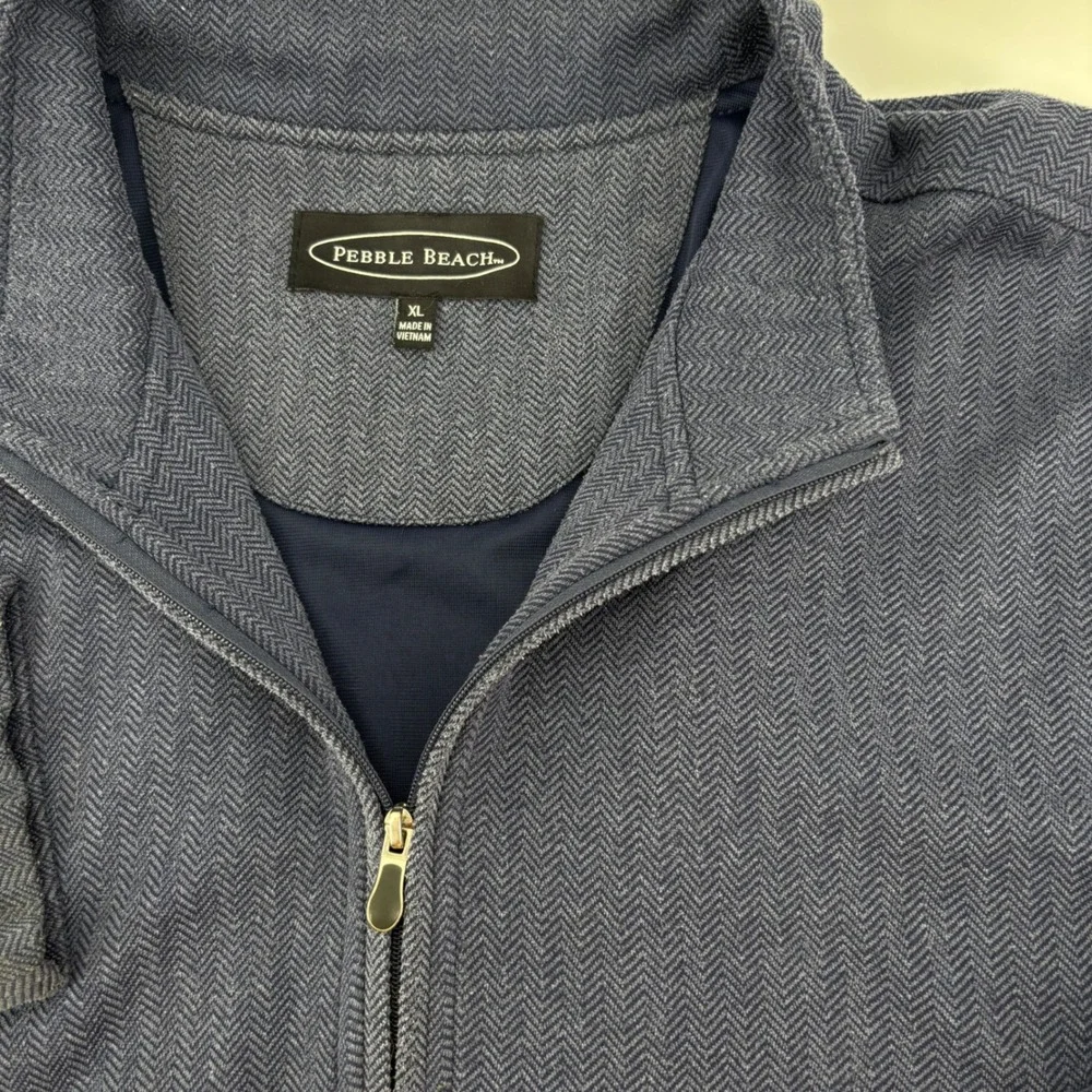 Pebble Beach Mens Full‎ Zip Jacket XL Blue Herringbone Textured Golf Layer PGA